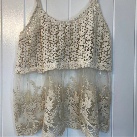 Just Me crochet and lace knit mesh tank/cami top, sz S - Picture 6 of 9